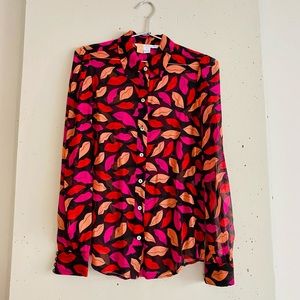 Like new DVF Lips Silk Sheer Blouse Sz 4